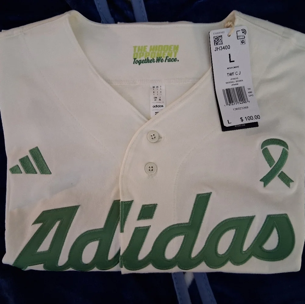 Adidas Men's Cream and Green Jersey